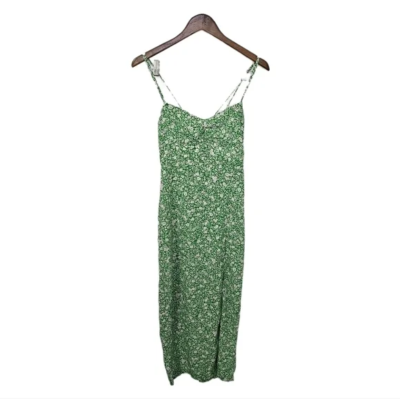 Zara 90s floral print green strappy split skirt maxi dress NWT Large - Picture 2 of 16